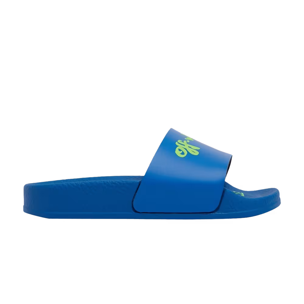 Off-White Logo Pool Sliders Kids Bright Blue