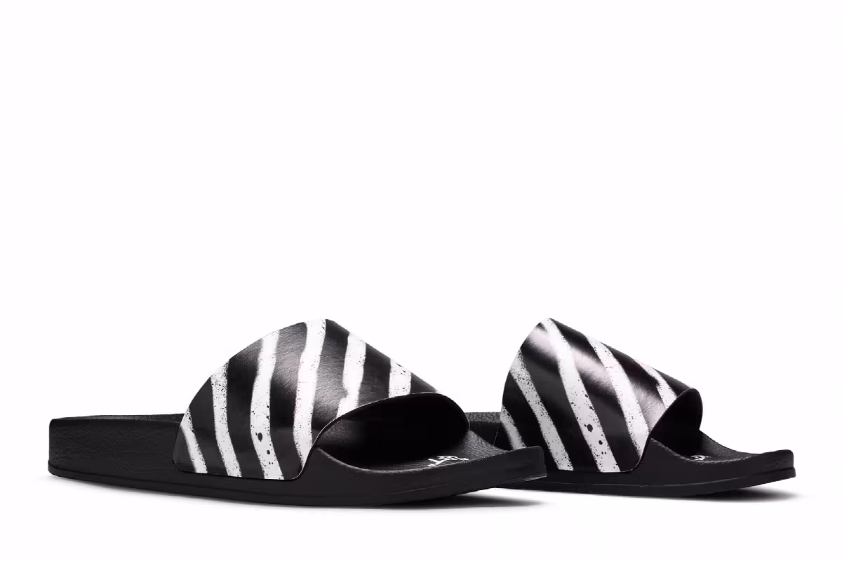 Off-White Industrial Sliders Diagonal Stripe - Black White, view 9