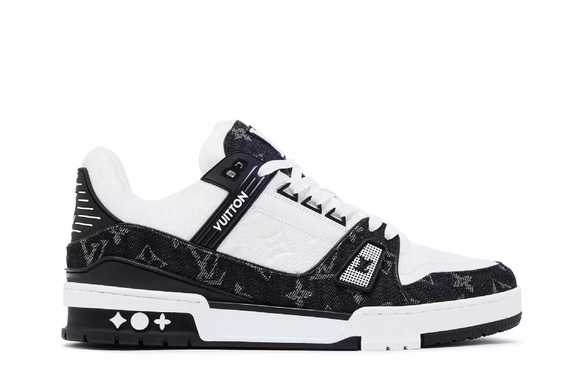 Louis Vuitton Trainer White Black Denim, view 2