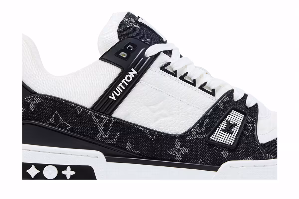 Louis Vuitton Trainer White Black Denim, view 3