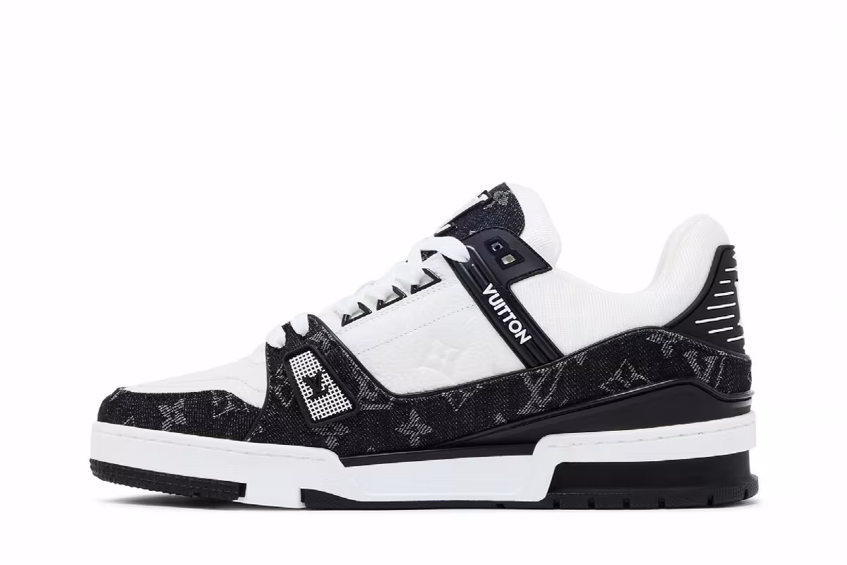 Louis Vuitton Trainer White Black Denim, view 4