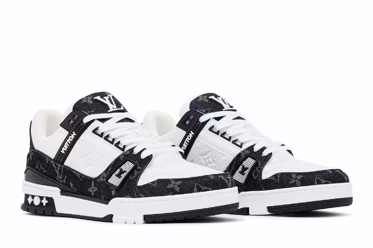 Louis Vuitton Trainer White Black Denim, view 9