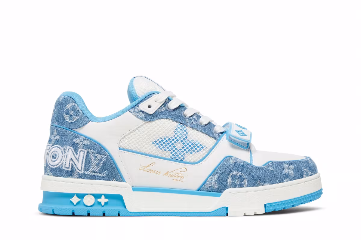 Louis Vuitton Trainer Low Velcro Strap - Light Blue Monogram Denim, view 2
