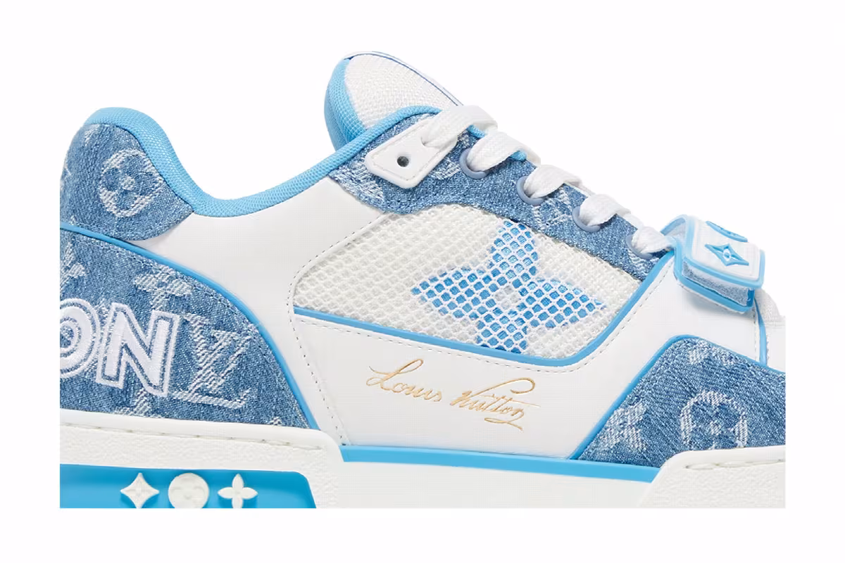 Louis Vuitton Trainer Low Velcro Strap - Light Blue Monogram Denim, view 3