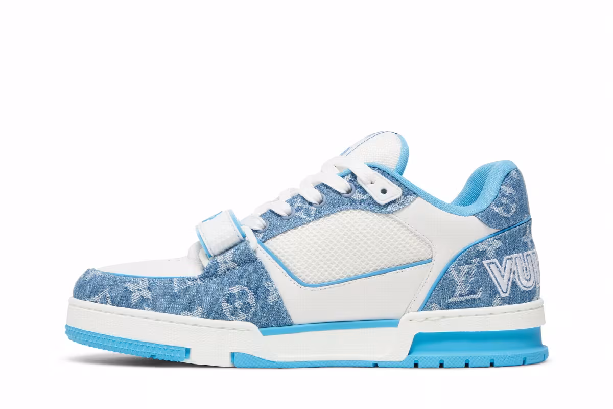 Louis Vuitton Trainer Low Velcro Strap - Light Blue Monogram Denim, view 4