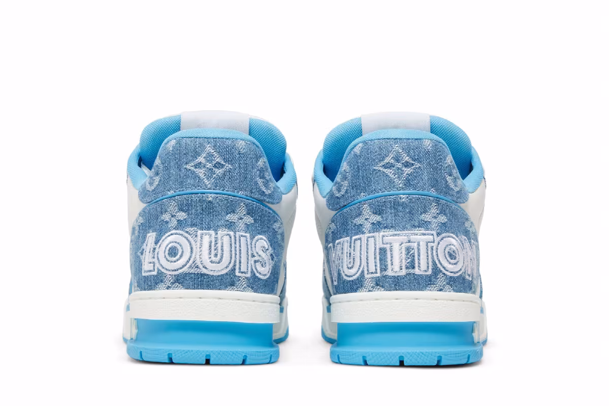 Louis Vuitton Trainer Low Velcro Strap - Light Blue Monogram Denim, view 7