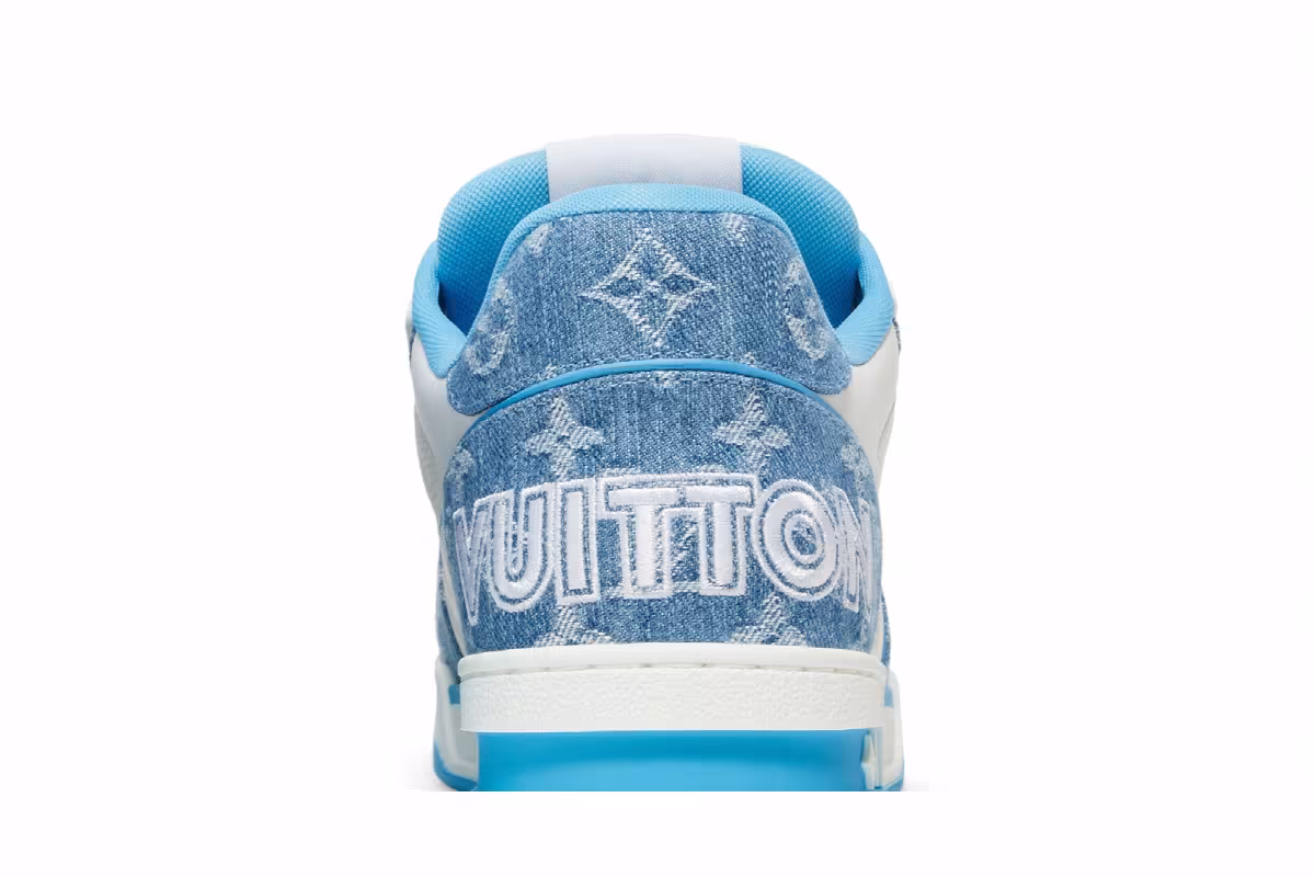 Louis Vuitton Trainer Low Velcro Strap - Light Blue Monogram Denim, view 8