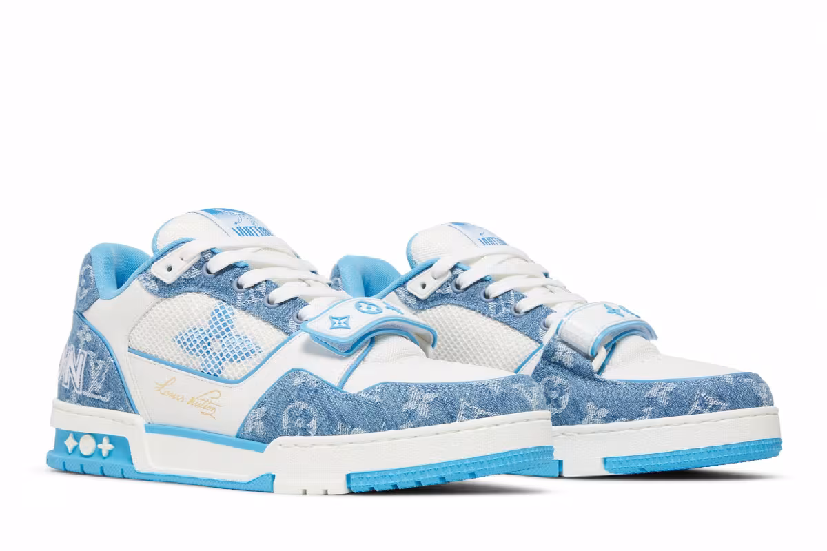 Louis Vuitton Trainer Low Velcro Strap - Light Blue Monogram Denim, view 9