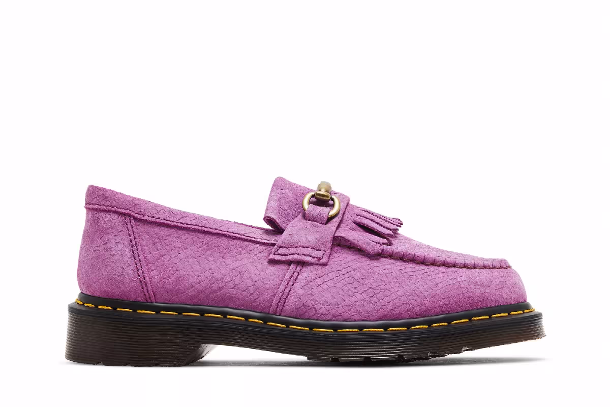 Dr. Martens Adrian Snaffle Repello Emboss Suede Kiltie Loafer Thrift Pink, view 2