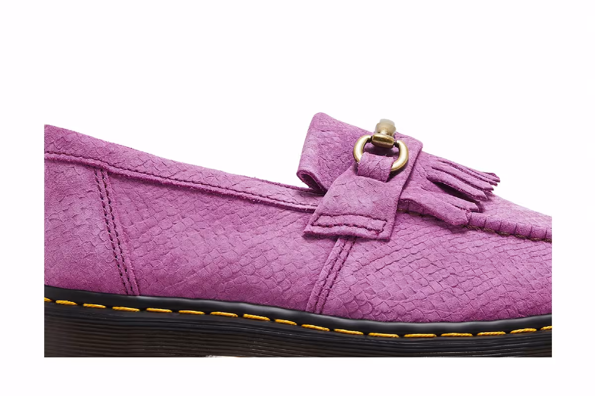 Dr. Martens Adrian Snaffle Repello Emboss Suede Kiltie Loafer Thrift Pink, view 3
