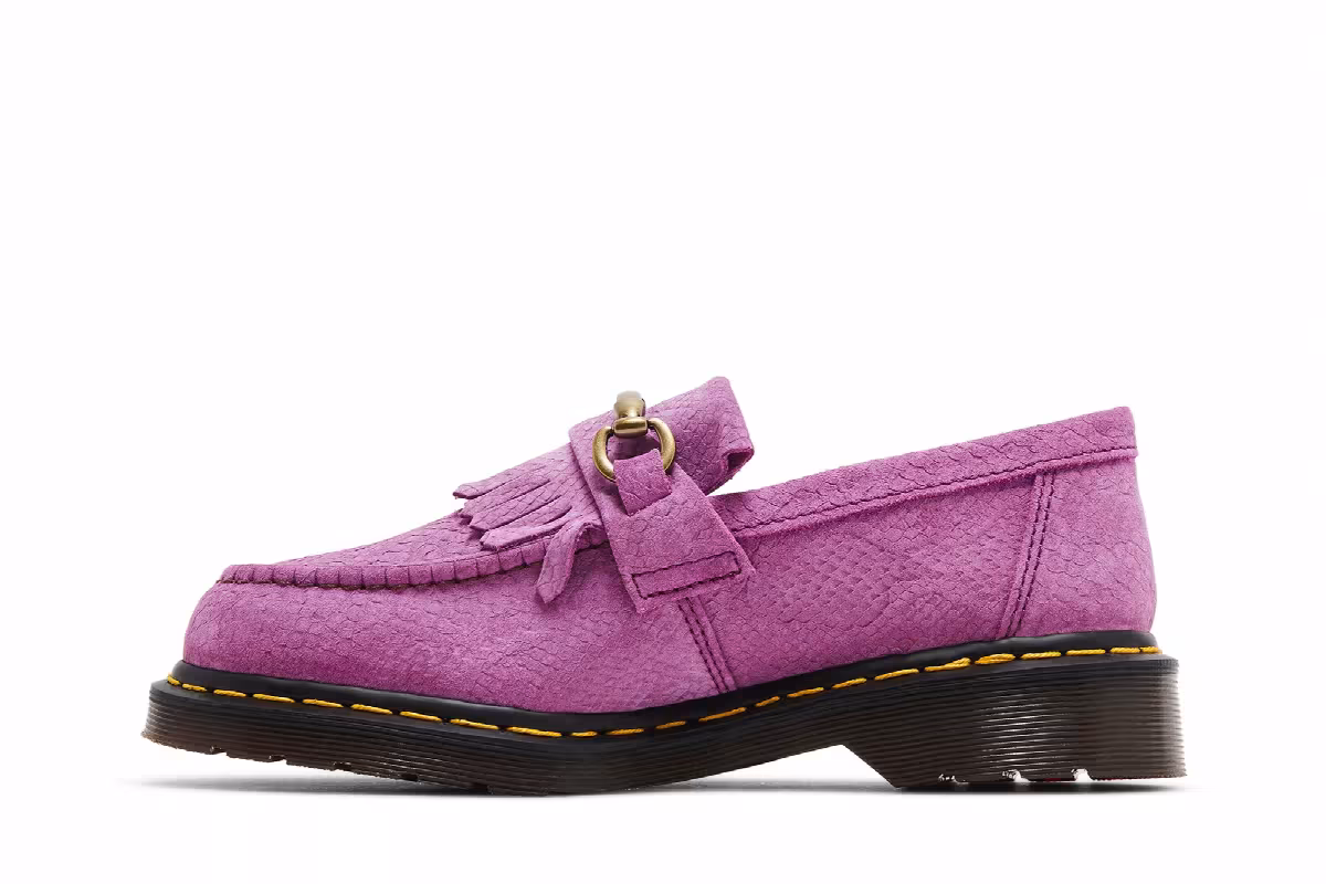 Dr. Martens Adrian Snaffle Repello Emboss Suede Kiltie Loafer Thrift Pink, view 4