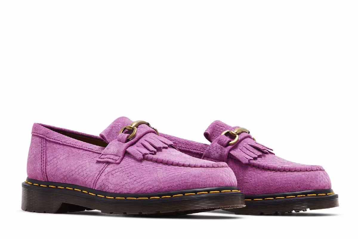 Dr. Martens Adrian Snaffle Repello Emboss Suede Kiltie Loafer Thrift Pink, view 9