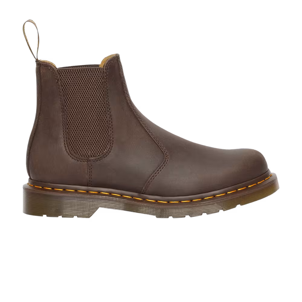 Dr. Martens 2976 Yellow Stitch Crazy Horse Leather Chelsea Boot Dark Brown
