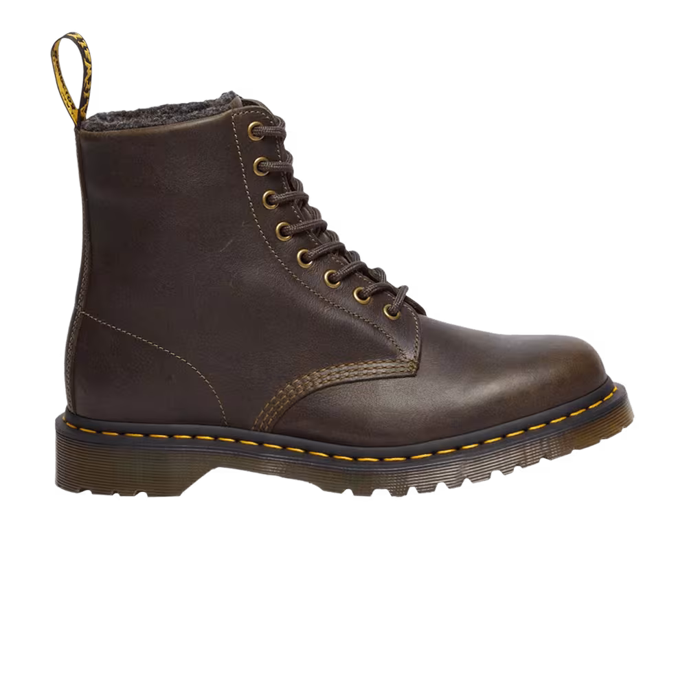 Dr. Martens 1460 Faux Fur Lined Grizzly Leather Lace Up Boot Olive