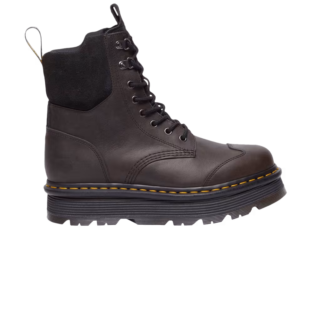 Dr. Martens Zebzag 8 Tie Burnish Waxy Lace Up Boot Black Charcoal Grey