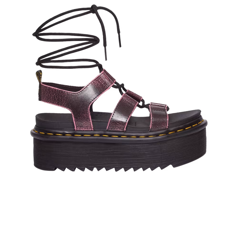 Dr. Martens Women's Nartilla Distressed Leather Platform Gladiator Sandal Black Fondant Pink