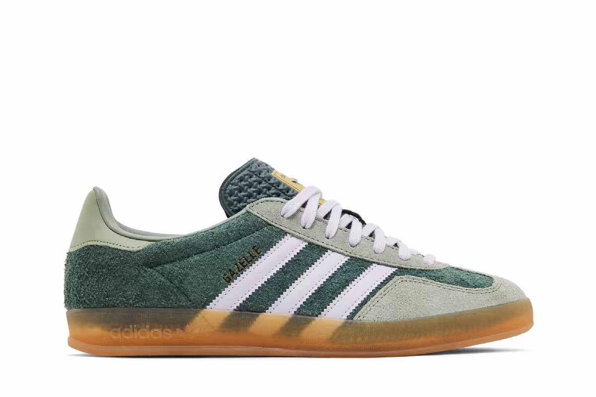 adidas Men's Gazelle Indoor Mineral Green Silver Dawn, view 2