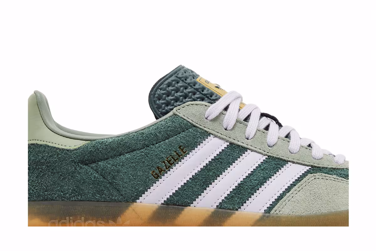 adidas Men's Gazelle Indoor Mineral Green Silver Dawn, view 3
