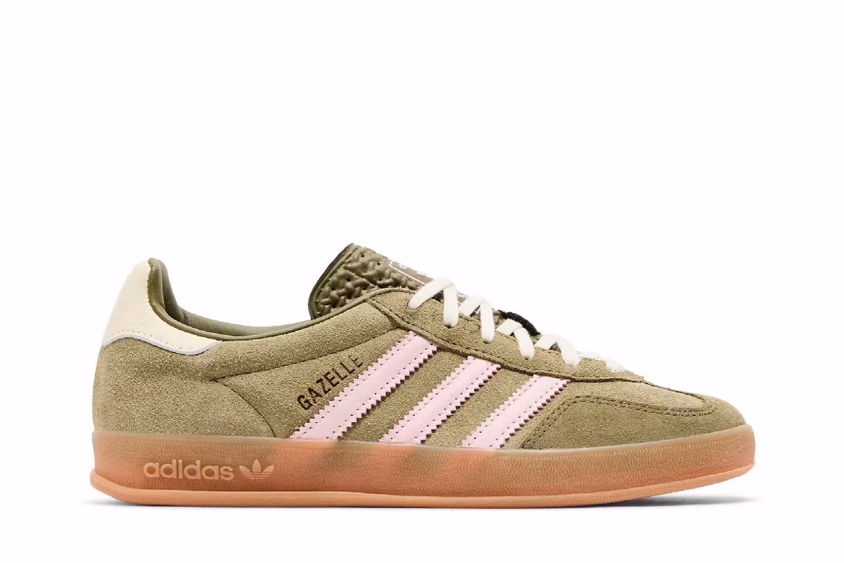 adidas Women's Gazelle Indoor Focus Olive Clear Pink, view 2