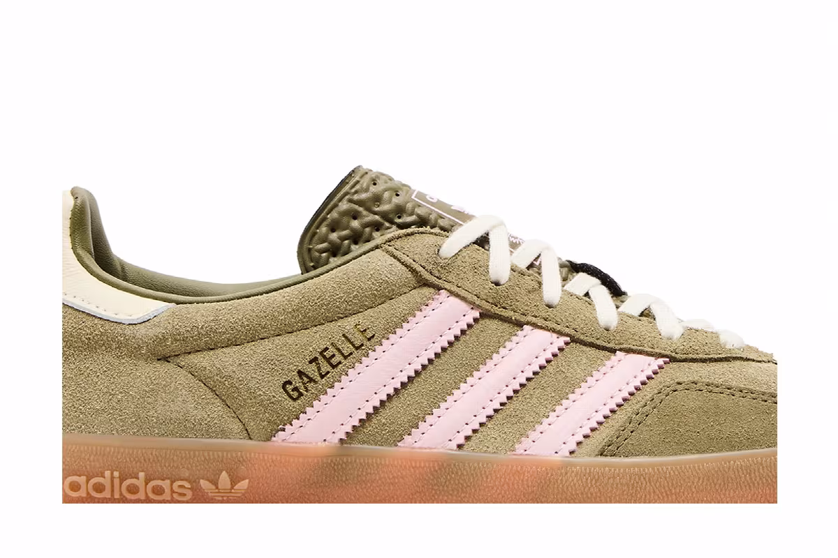 adidas Women's Gazelle Indoor Focus Olive Clear Pink, view 3