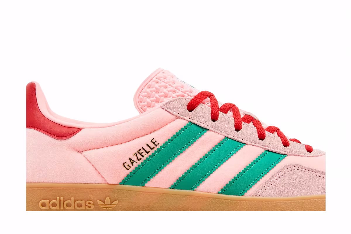adidas Women's Gazelle Indoor Glow Pink Court Green, view 3