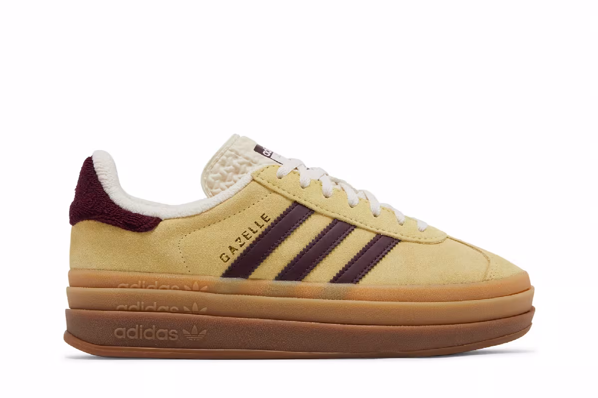 adidas Women's Gazelle Bold Almost Yellow Maroon, view 2