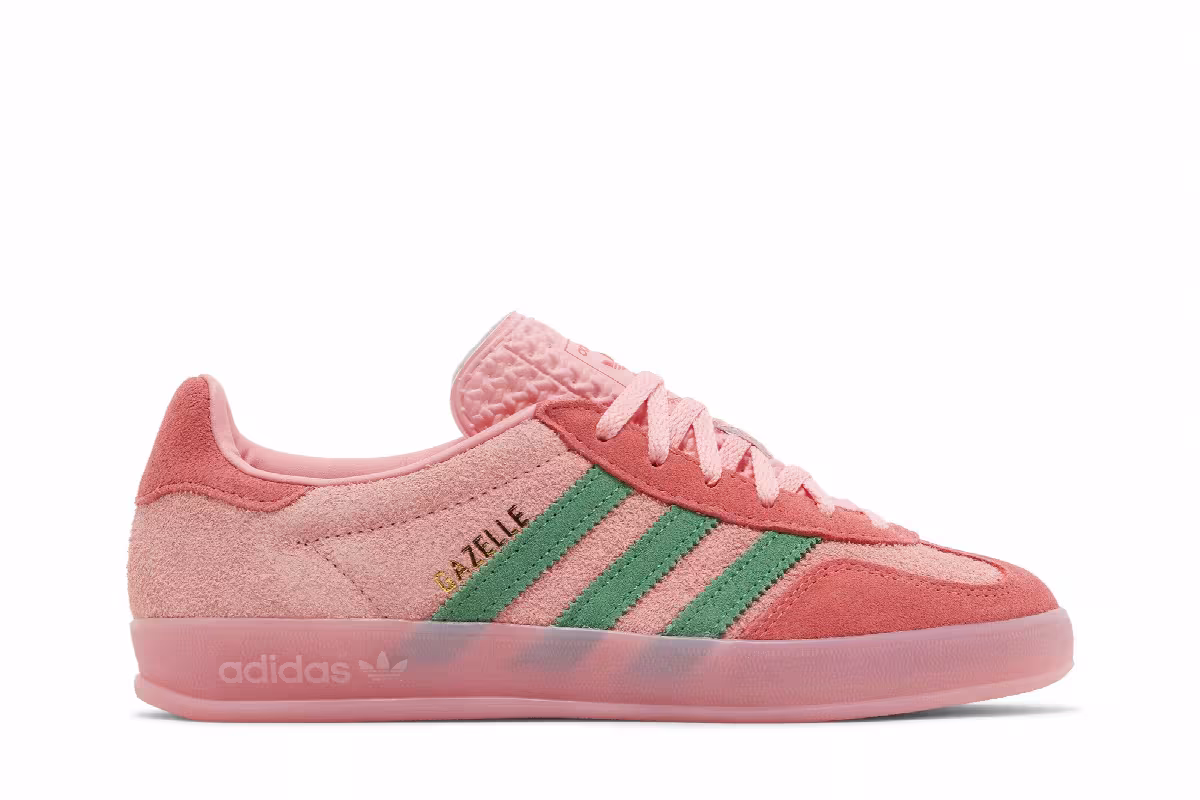adidas Women's Gazelle Indoor Pink Spark Preloved Green, view 2