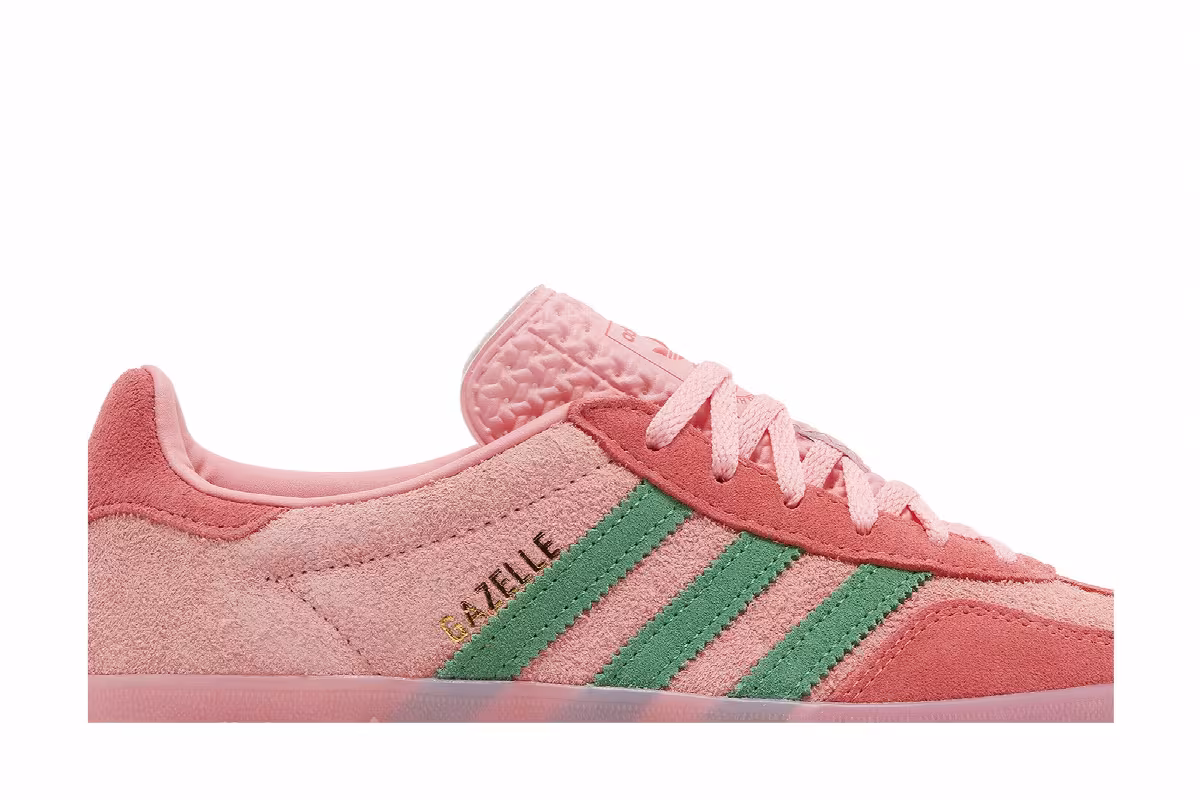 adidas Women's Gazelle Indoor Pink Spark Preloved Green, view 3