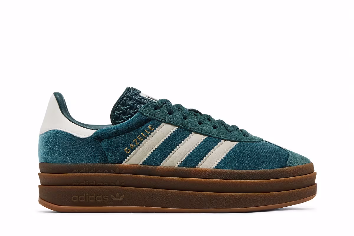 adidas Women's Gazelle Bold Mineral Green Velvet, view 2