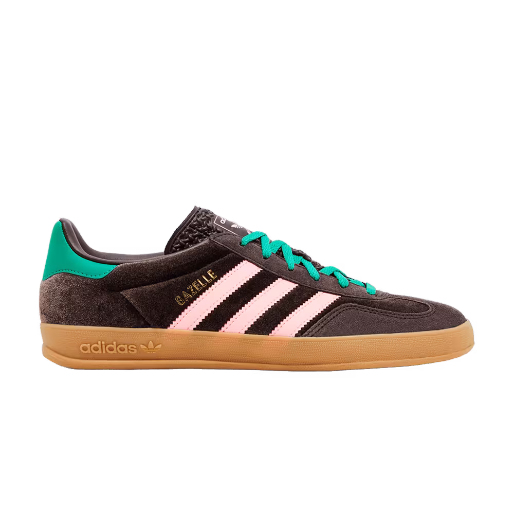 adidas Women's Gazelle Indoor Dark Brown Pink Green Velvet