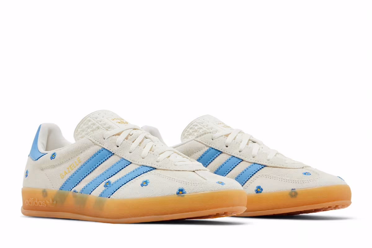 adidas Women's Gazelle Indoor Light Blue Floral Embroidery, view 9
