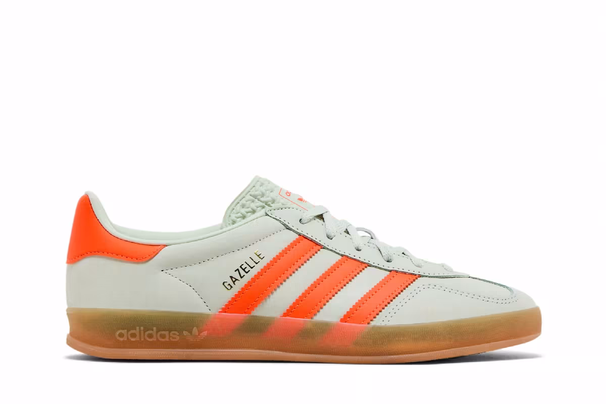 adidas Women's Gazelle Indoor Linen Green Solar Orange, view 2