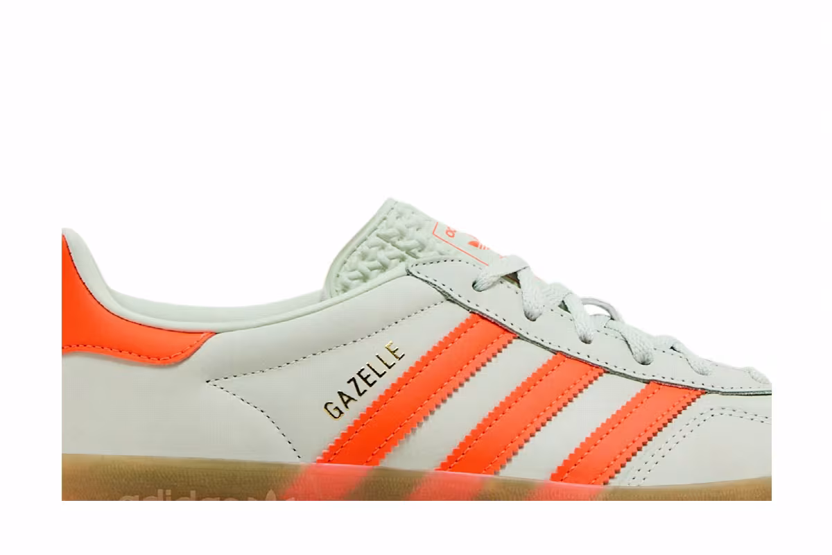 adidas Women's Gazelle Indoor Linen Green Solar Orange, view 3