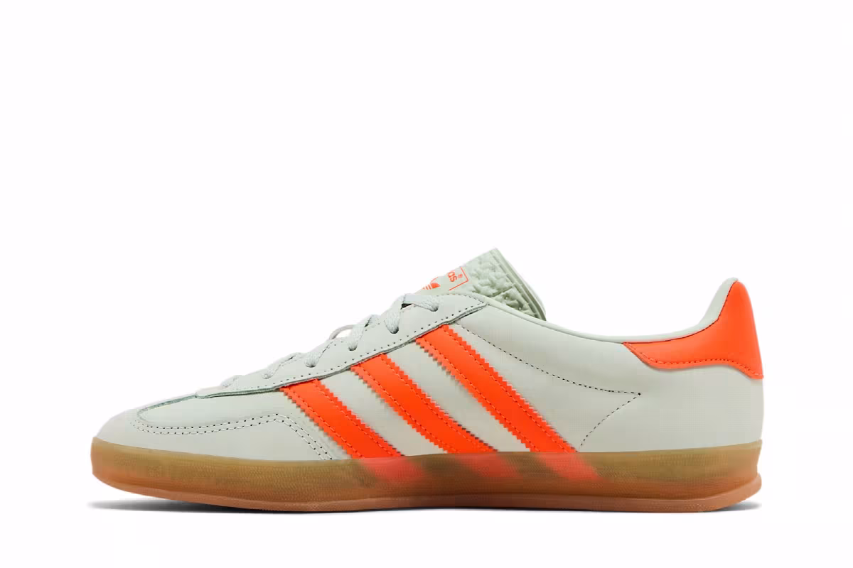 adidas Women's Gazelle Indoor Linen Green Solar Orange, view 4