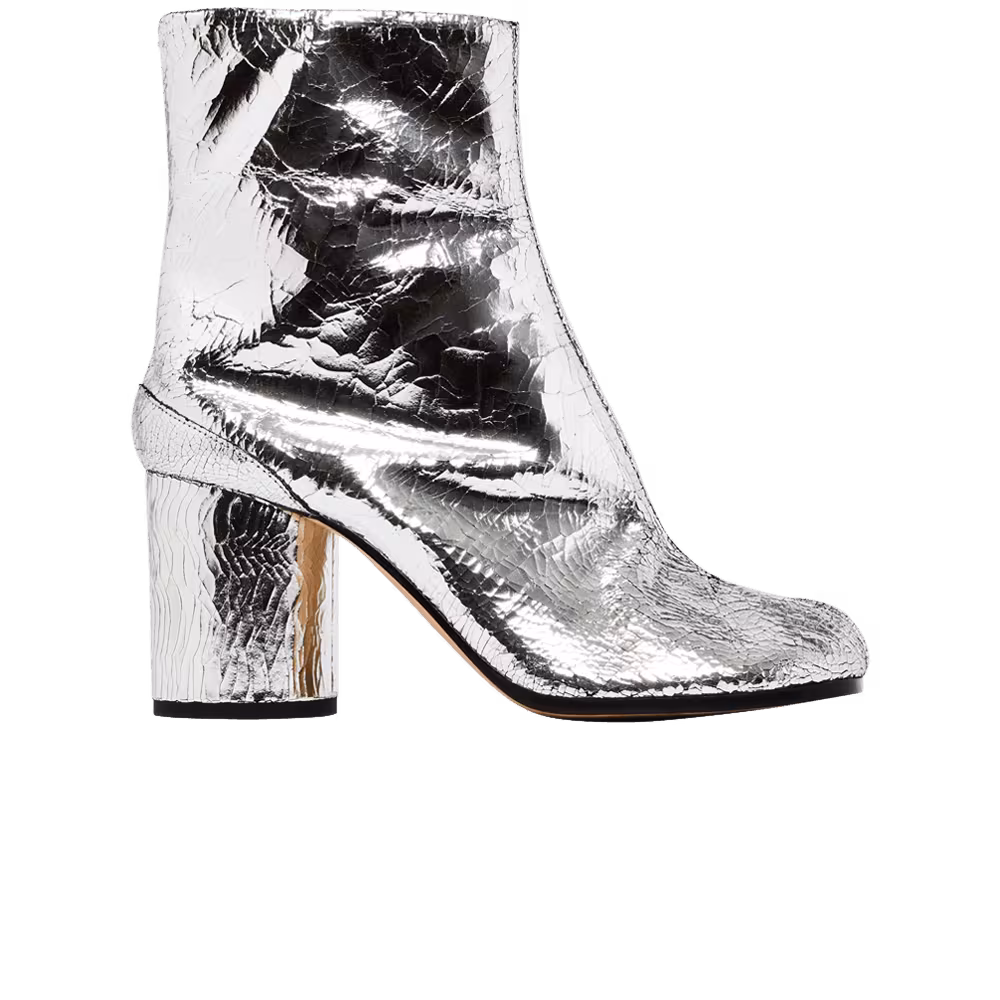 Maison Margiela Women's Tabi Ankle Boot Cracked Metallic Silver