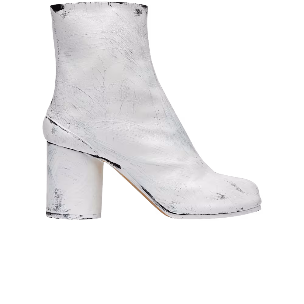 Maison Margiela Women's Tabi Block Heel Ankle Boot Painted - Bianchetto