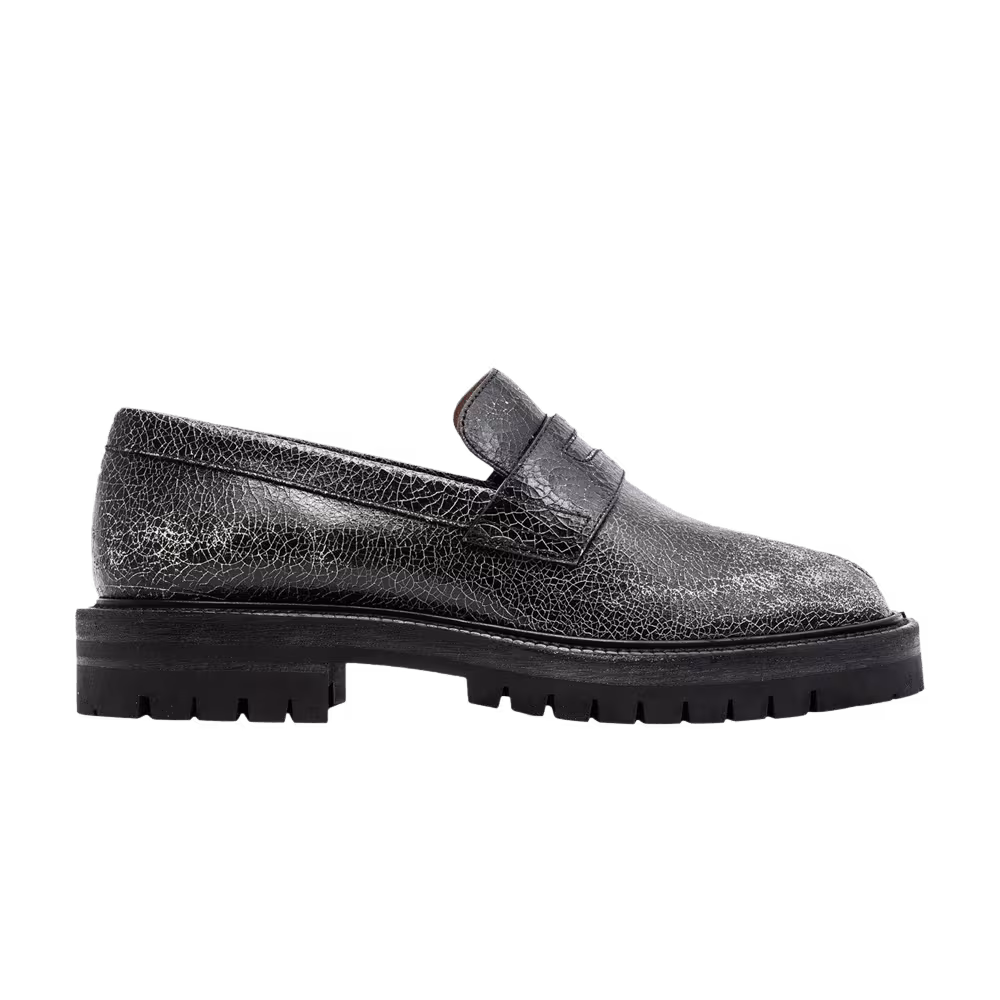 Maison Margiela Cracked Leather Tabi County Loafer Black