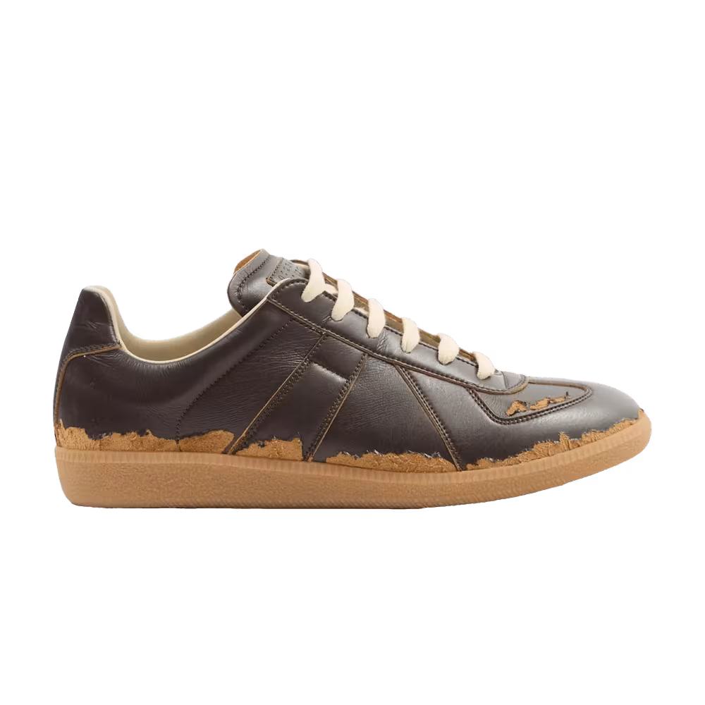 Maison Margiela Women's Replica Sneaker Dark Brown Camel Distressed
