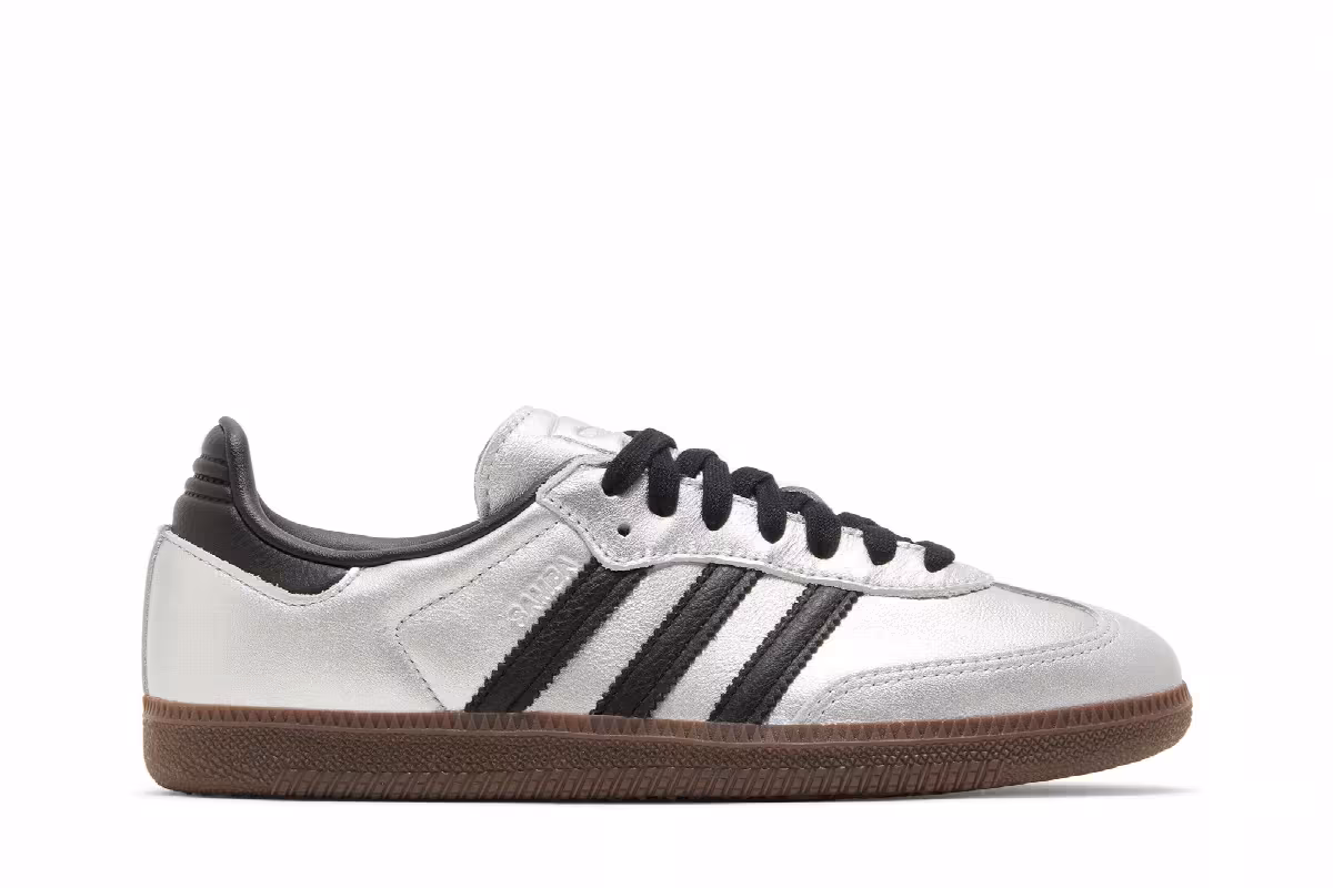 adidas Women's Samba Silver Metallic Black Gum, view 2