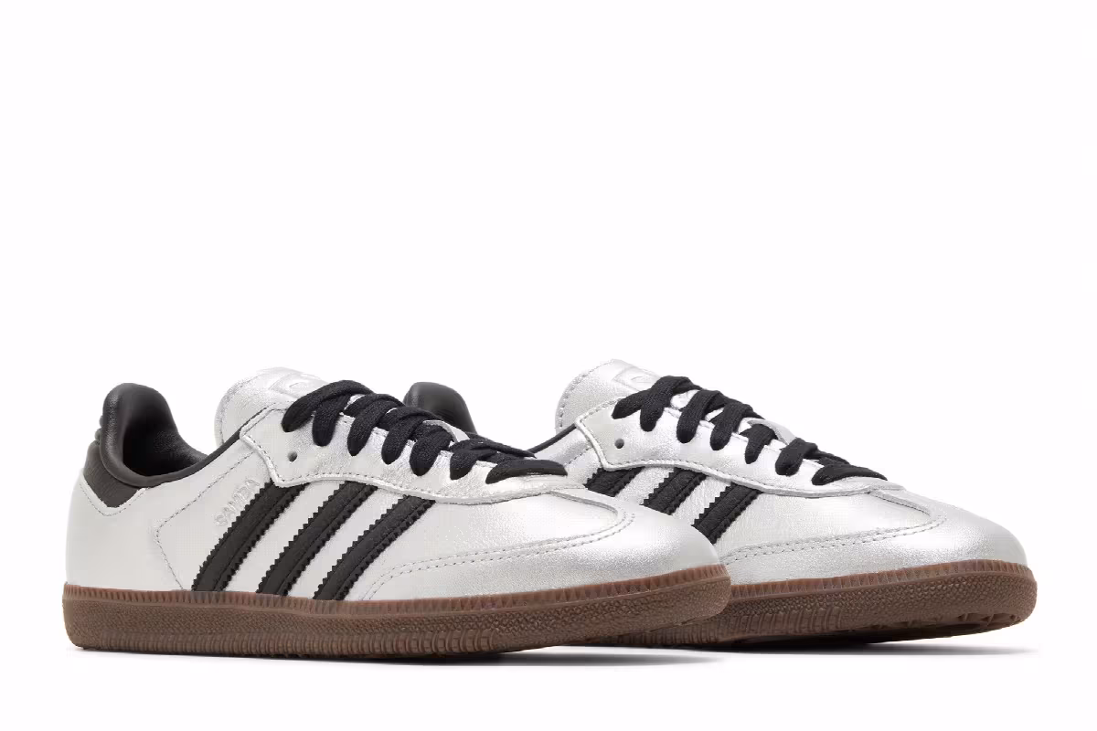 adidas Women's Samba Silver Metallic Black Gum, view 9