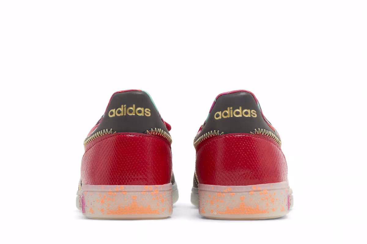 S.E.E.D. x adidas Handball Spezial Scarlet Gold Paint Splatter, view 7
