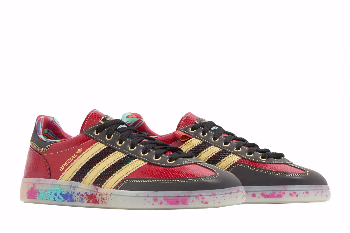 S.E.E.D. x adidas Handball Spezial Scarlet Gold Paint Splatter, view 9