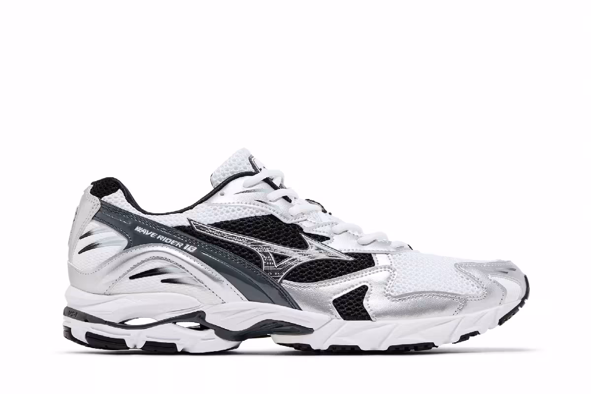Mizuno Wave Rider 10 White Silver Black, view 2