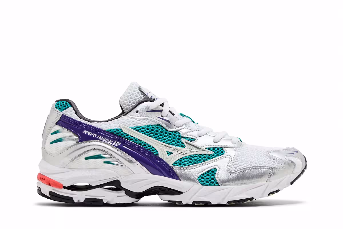 Mizuno Wave Rider 10 White Silver Teal Blue, view 2