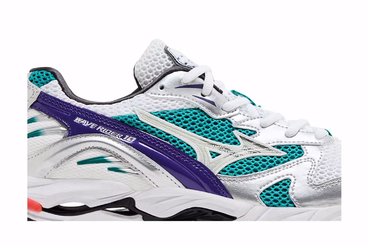 Mizuno Wave Rider 10 White Silver Teal Blue, view 3