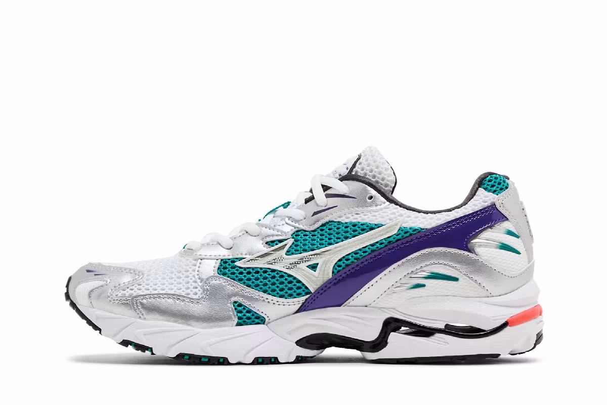 Mizuno Wave Rider 10 White Silver Teal Blue, view 4
