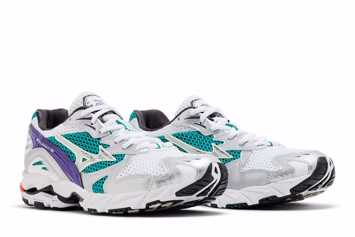 Mizuno Wave Rider 10 White Silver Teal Blue, view 9
