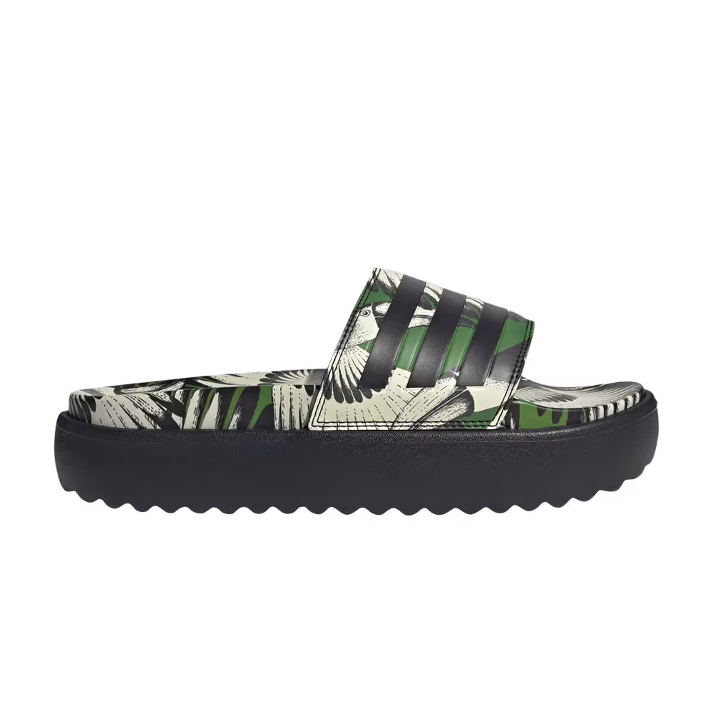 FARM Rio x adidas Women's Adilette Platform Slide Crew Green Black