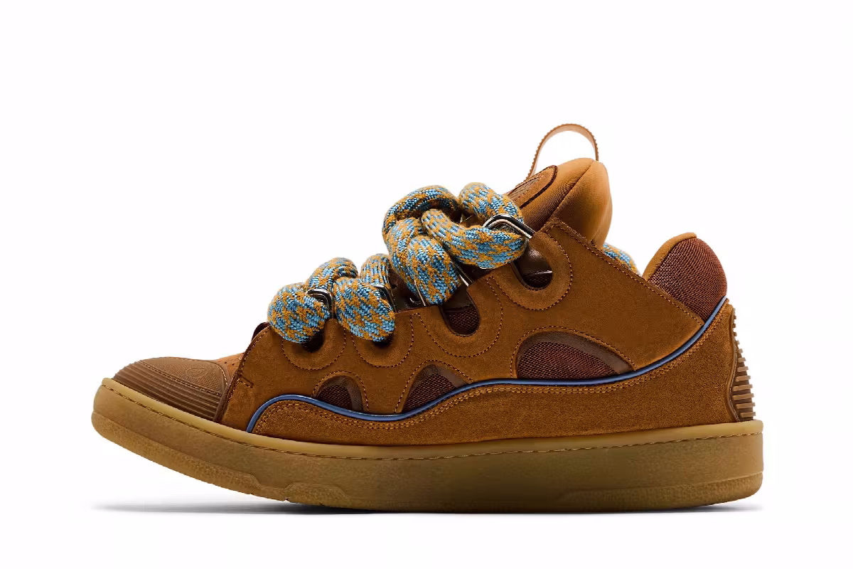 Lanvin Curb Sneakers Snake Laces - Camel, view 4
