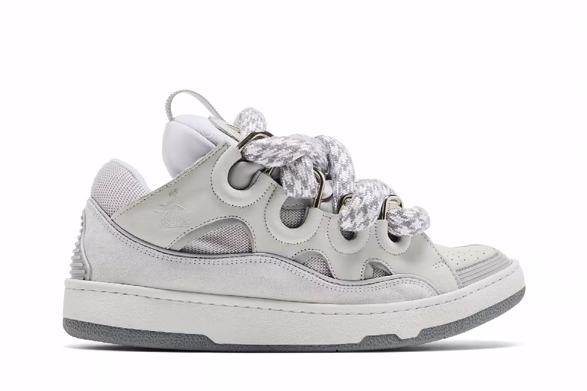 Lanvin Curb Sneakers Snake Laces - White Grey, view 2